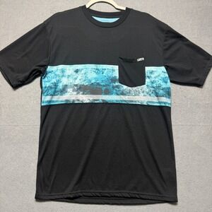 Pelagic Black Label Mens Medium Black Blue Graphic Stripe Pocket T-Shirt M
